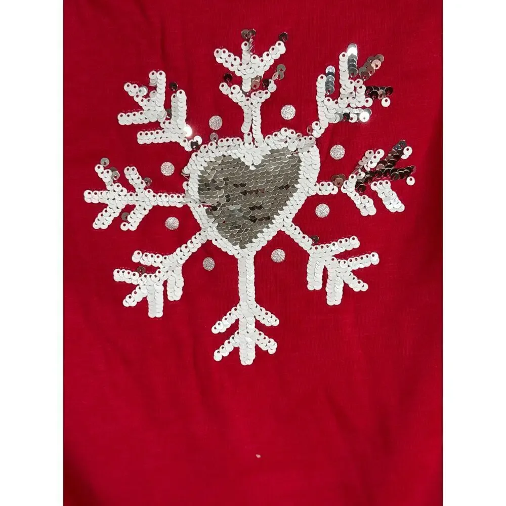 Btween Winter Holiday Theme Sequined Snow Flake Patterns Red‎ Girls Size 6 NWT